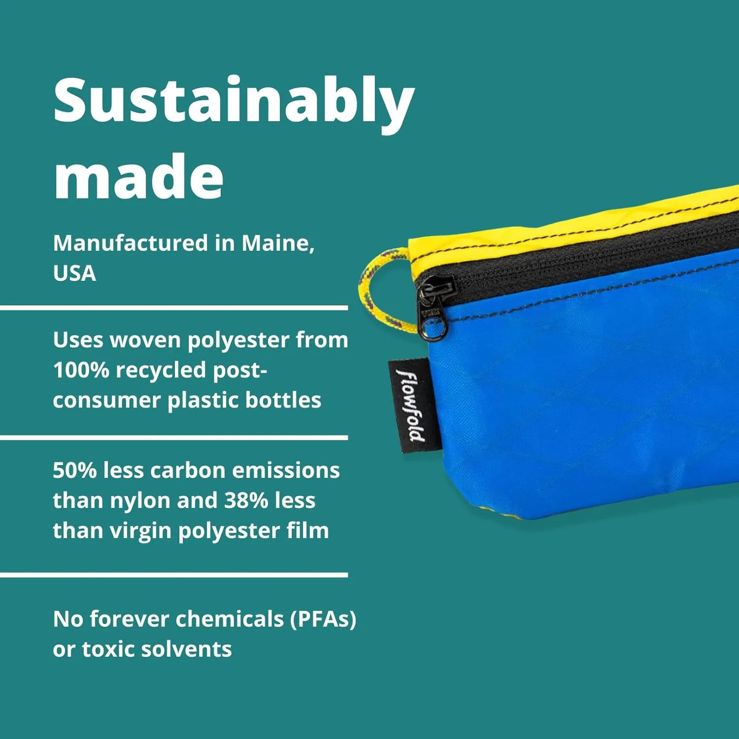 Flowfold Recycled Fabric Mini Zipper Pouch Water Repellent Small Pouch Wallet & Card Pouch for Keys, ID, Coins & AirPods Case Made in USA (Blue/Yellow, Recycled Material)