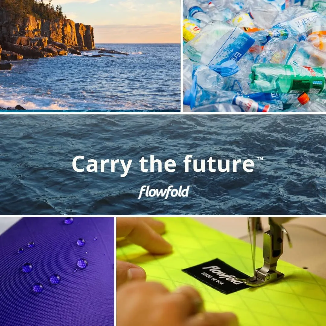 Flowfold Recycled Fabric Mini Zipper Pouch Water Repellent Small Pouch Wallet & Card Pouch for Keys, ID, Coins & AirPods Case Made in USA (Blue/Yellow, Recycled Material)