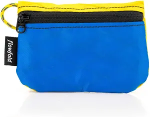 Flowfold Recycled Fabric Mini Zipper Pouch Water Repellent Small Pouch Wallet & Card Pouch for Keys, ID, Coins & AirPods Case Made in USA (Blue/Yellow, Recycled Material)