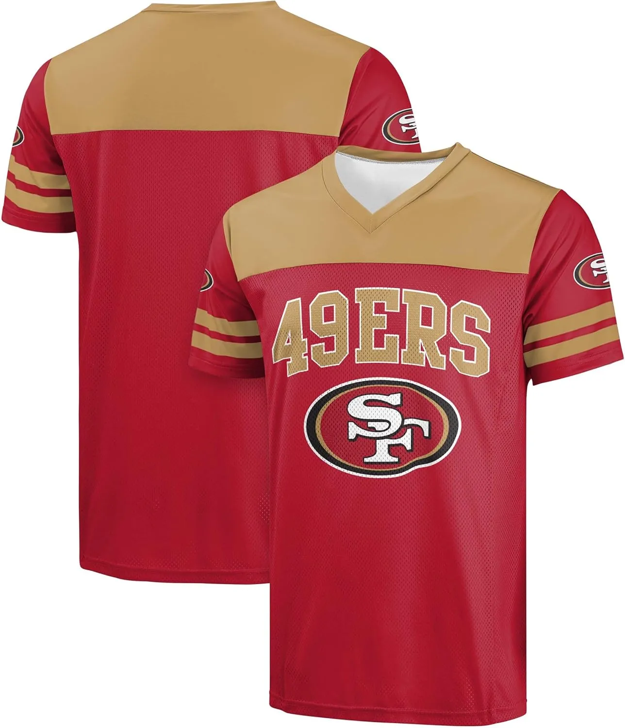 FOCO NFL Men's Officially Licensed Primary Logo Team Color Wordmark Game Day V-Neck Football Jersey