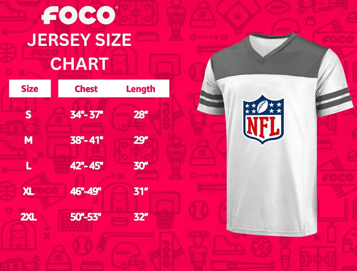 FOCO NFL Men's Officially Licensed Primary Logo Team Color Wordmark Game Day V-Neck Football Jersey