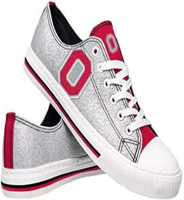 FOCO Ohio State Buckeyes NCAA Womens Glitter Low Top Canvas Shoes - 6