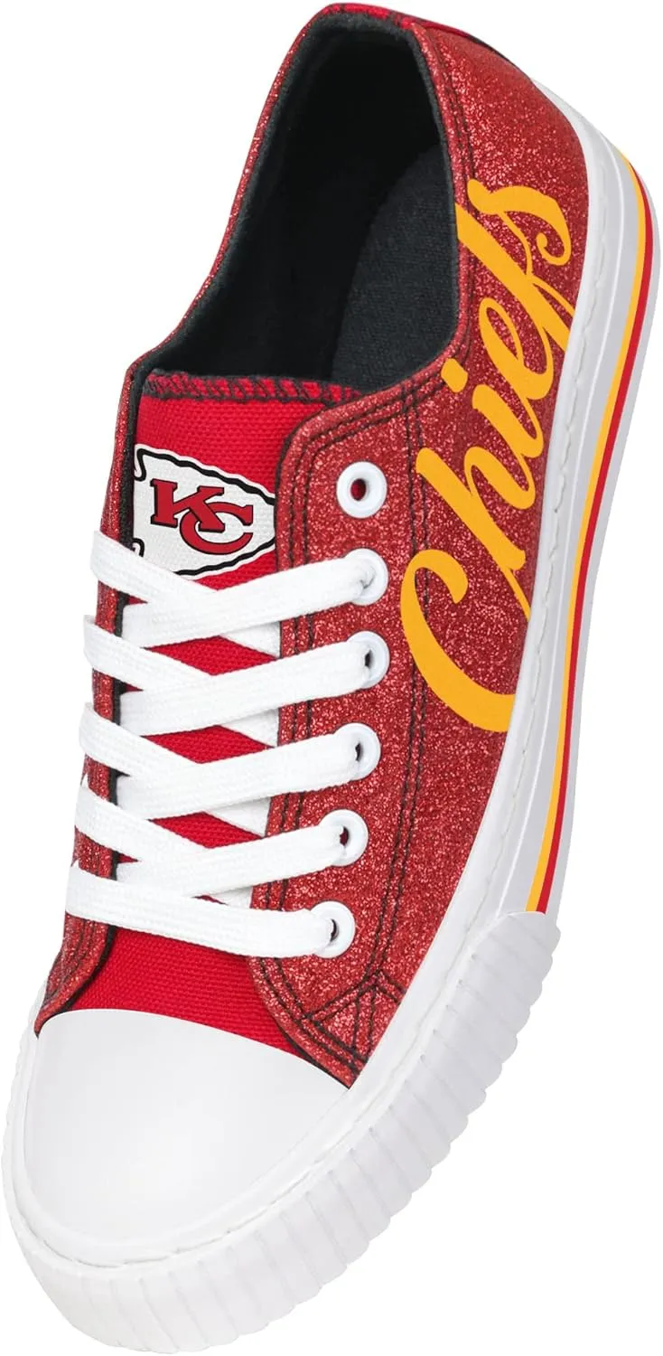 FOCO Women's NFL Team Logo Ladies Fashion Color Glitter Low Top Canvas Sneakers Shoes