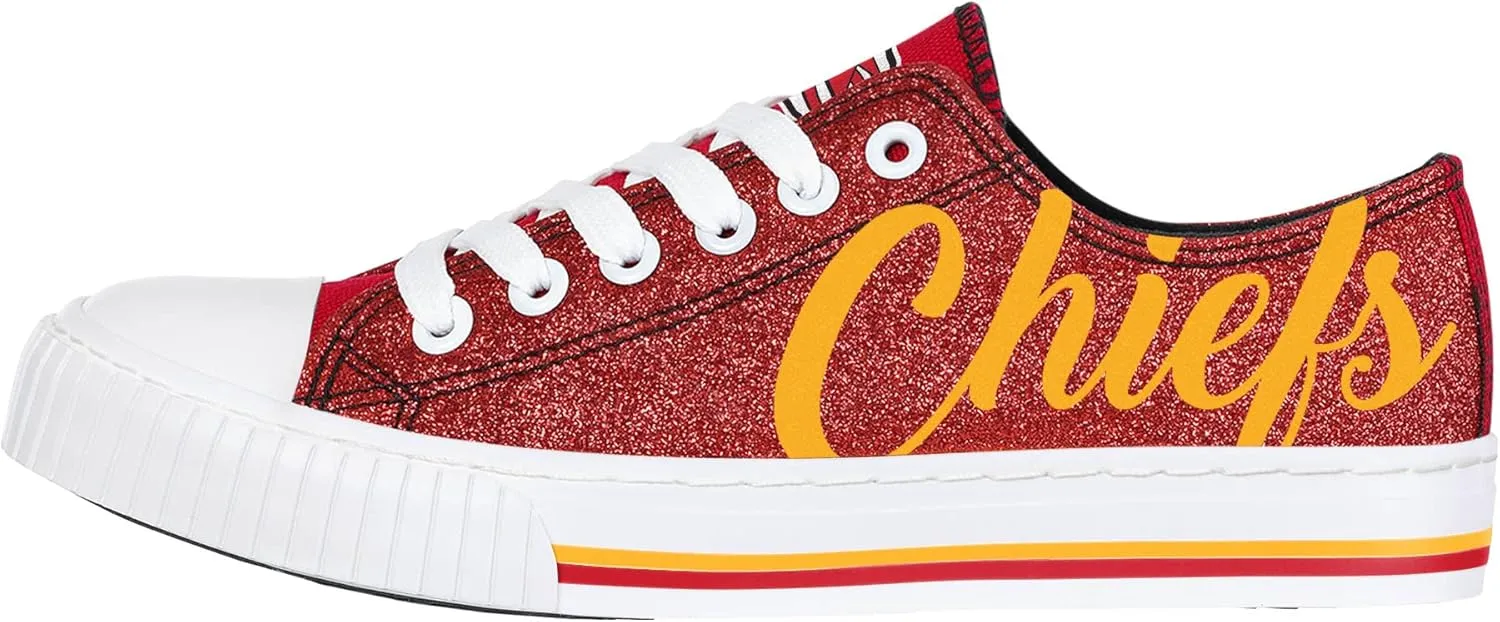FOCO Women's NFL Team Logo Ladies Fashion Color Glitter Low Top Canvas Sneakers Shoes