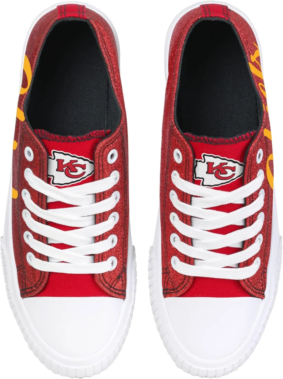 FOCO Women's NFL Team Logo Ladies Fashion Color Glitter Low Top Canvas Sneakers Shoes