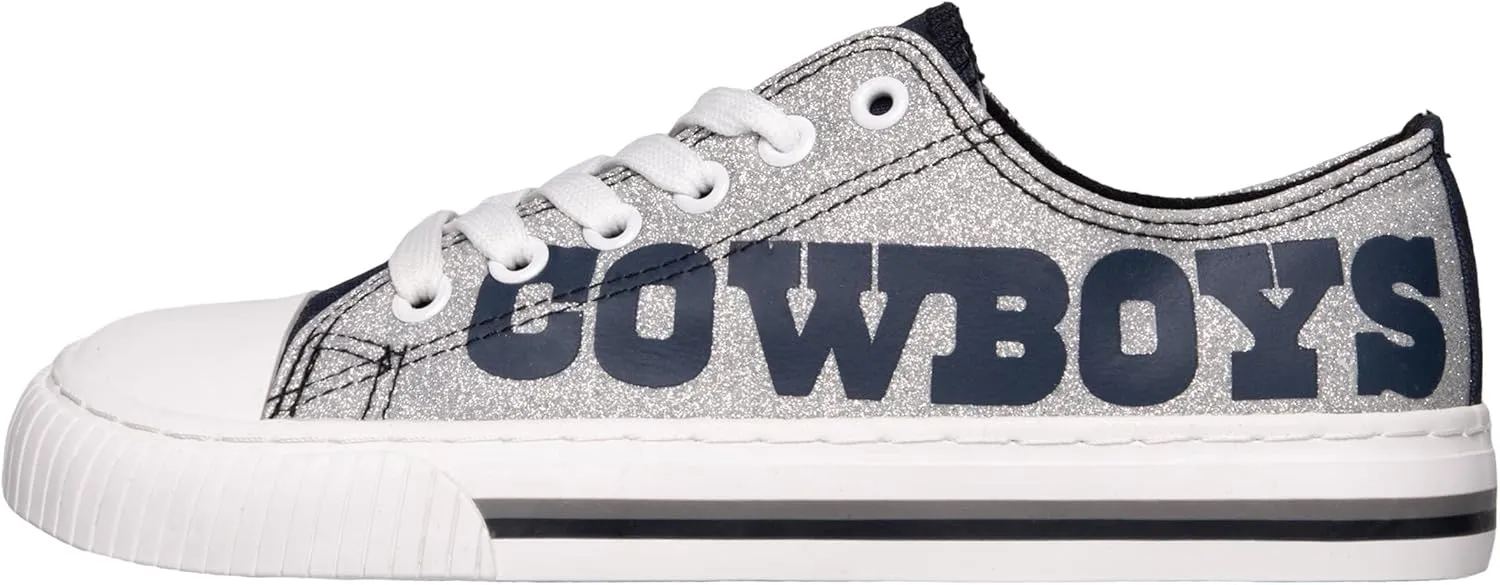 FOCO Women's NFL Team Logo Ladies Fashion Glitter Low Top Canvas Sneakers Shoes Dallas Cowboys Shoes-10/XXL