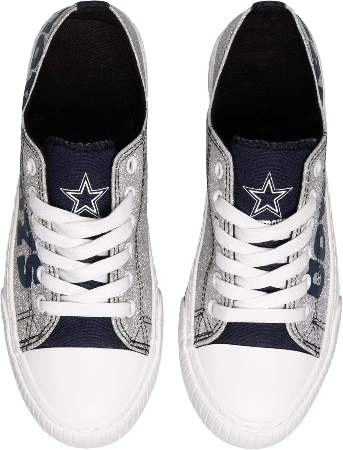 FOCO Women's NFL Team Logo Ladies Fashion Glitter Low Top Canvas Sneakers Shoes Dallas Cowboys Shoes-10/XXL