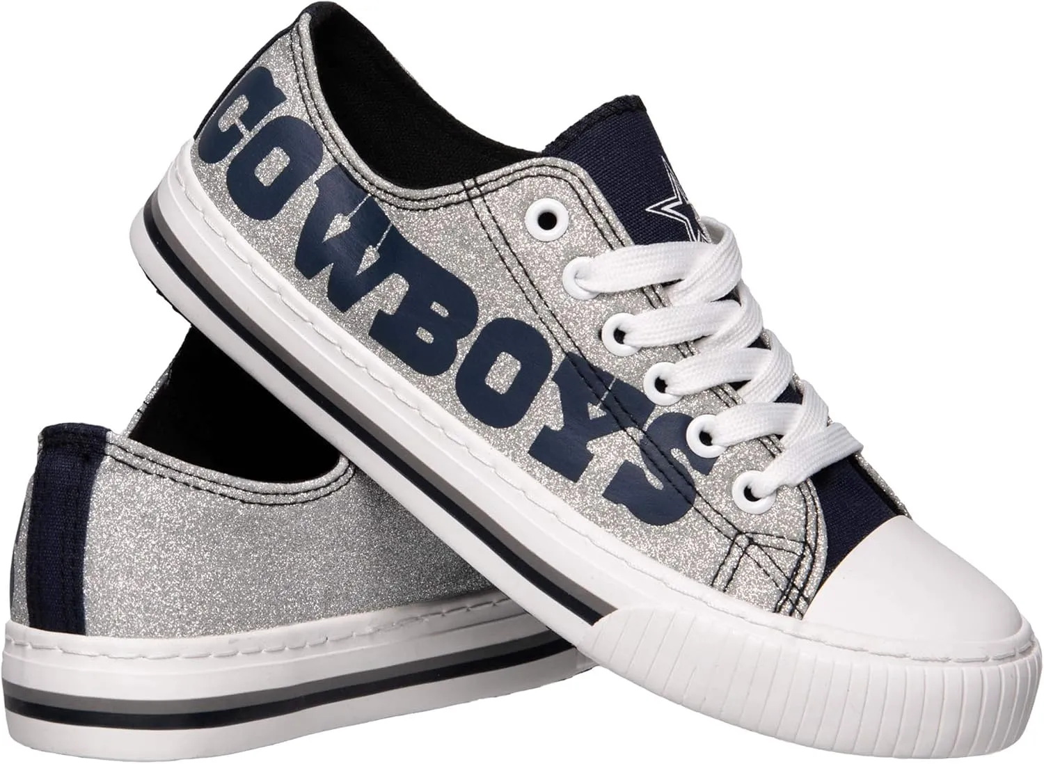 FOCO Women's NFL Team Logo Ladies Fashion Glitter Low Top Canvas Sneakers Shoes Dallas Cowboys Shoes-10/XXL