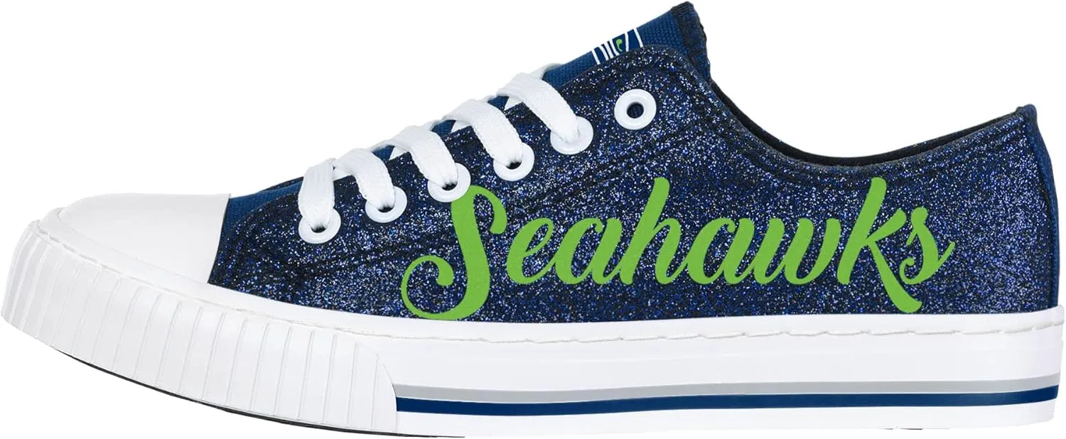 FOCO Women's NFL Team Logo Ladies Fashion Glitter Low Top Canvas Sneakers Shoes Dallas Cowboys Shoes-10/XXL
