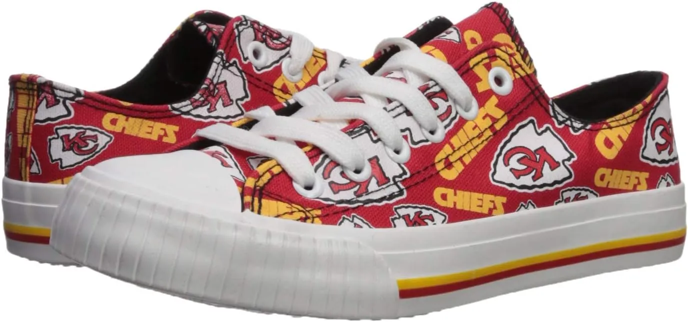FOCO Women's NFL Team Logo Ladies Fashion Repeat Print Low Top Canvas Sneakers Shoes