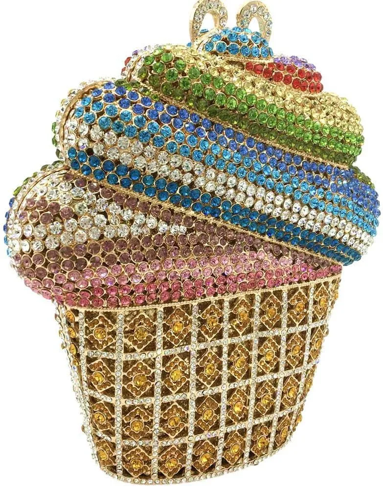 Food Shape Rhinestone Clutch Purse Cute Ice Cream Cut Crystal Purse for Prom Cocktail Party Women Handbag