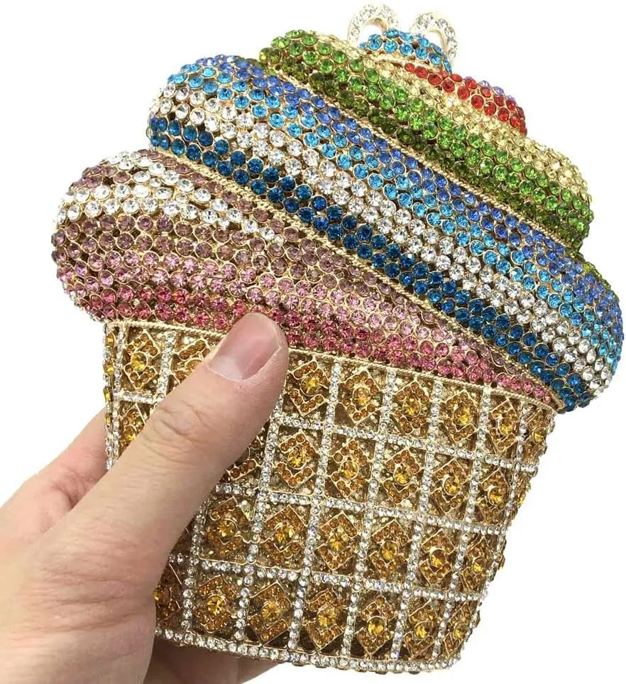Food Shape Rhinestone Clutch Purse Cute Ice Cream Cut Crystal Purse for Prom Cocktail Party Women Handbag