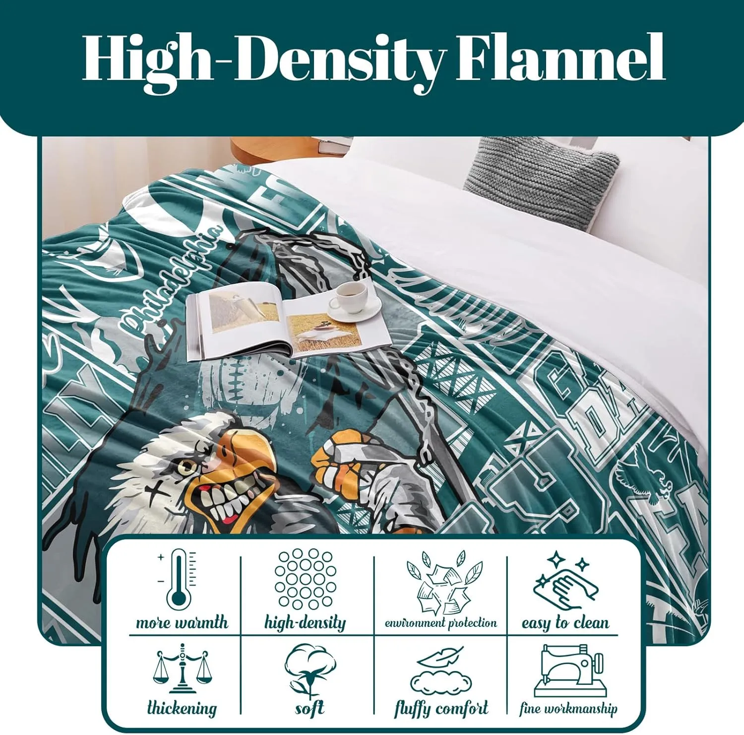 Football Blanket, Fans Gifts for Men Women, Philly Merch Gear, Green and Silver Team Color Style 50"x60" Throw Blankets for Valentines