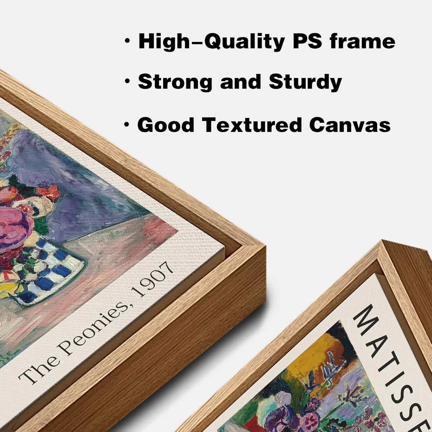 Framed Canvas Print Wall Art The Peonies, 1907 Famous Paintings By Matisse Colorful Peony Flower Illustration Canvas Print Artwork for Living Room, Bed Room, Office - 12x16 in Natural Framed