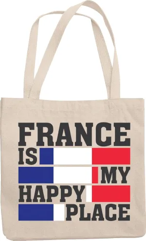 France Is My Happy Place. Travel Reusable Tote Bag For Tourist, Visitor, Foreigner, People Born In France, French Girlfriend Or Boyfriend, Male And Female Friends Who Are Living in France