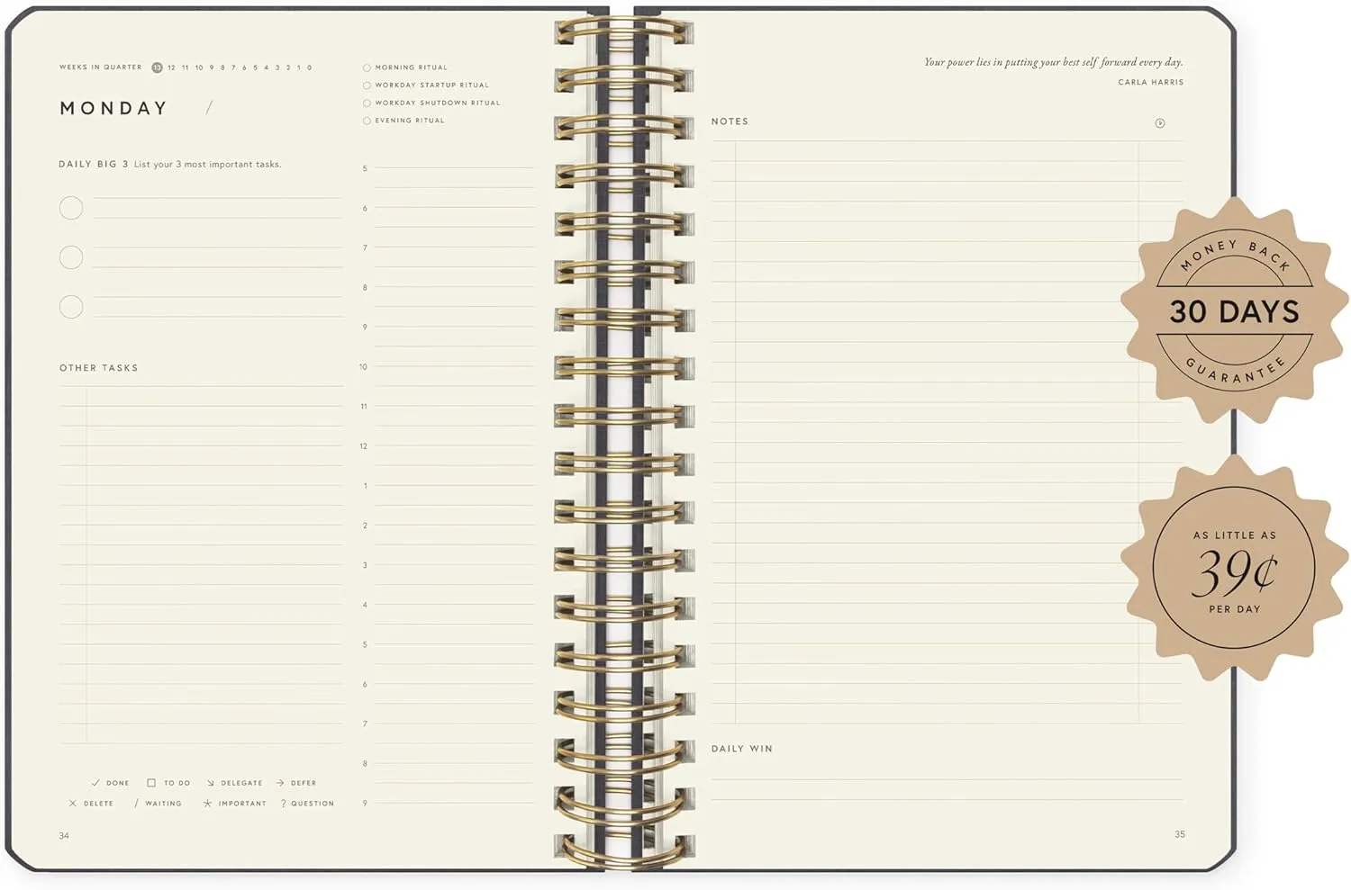 Full Focus Leather Coil Planner by Michael Hyatt - The #1 Daily Planner to Set Annual Goals, Increase Focus, Eliminate Overwhelm, and Achieve Your Biggest Goals - Hardcover (Gray)