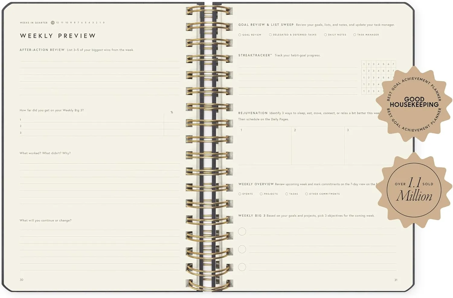 Full Focus Leather Coil Planner by Michael Hyatt - The #1 Daily Planner to Set Annual Goals, Increase Focus, Eliminate Overwhelm, and Achieve Your Biggest Goals - Hardcover (Gray)