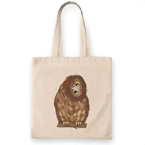 Funny Animal Lover Gift Owl with Sideways Head Natural White Multicolor Canvas Tote Bag