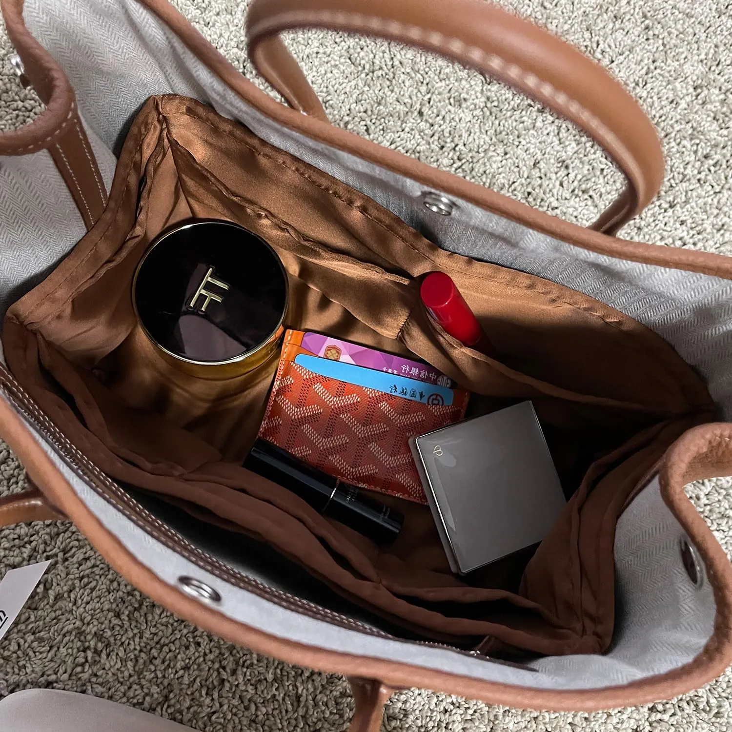 Garden Party 30 Insert, Bag Organizer Compatible with Hermes Garden Party Tote, Silk Fabric Bag-in-bag for Luxury Bags with Multiple Pockets for Storage (Gold, GP30)