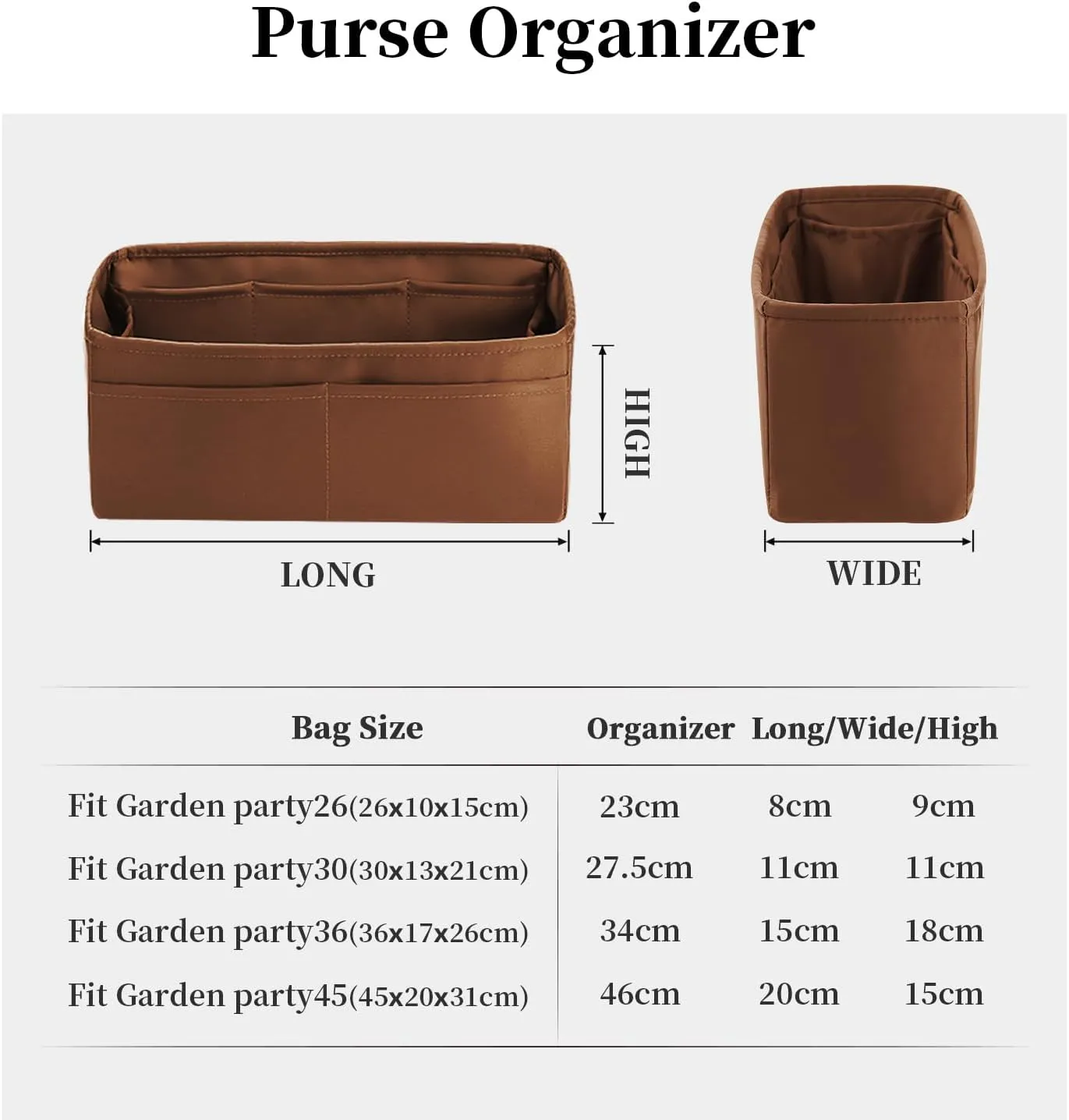 Garden Party 30 Insert, Bag Organizer Compatible with Hermes Garden Party Tote, Silk Fabric Bag-in-bag for Luxury Bags with Multiple Pockets for Storage (Gold, GP30)