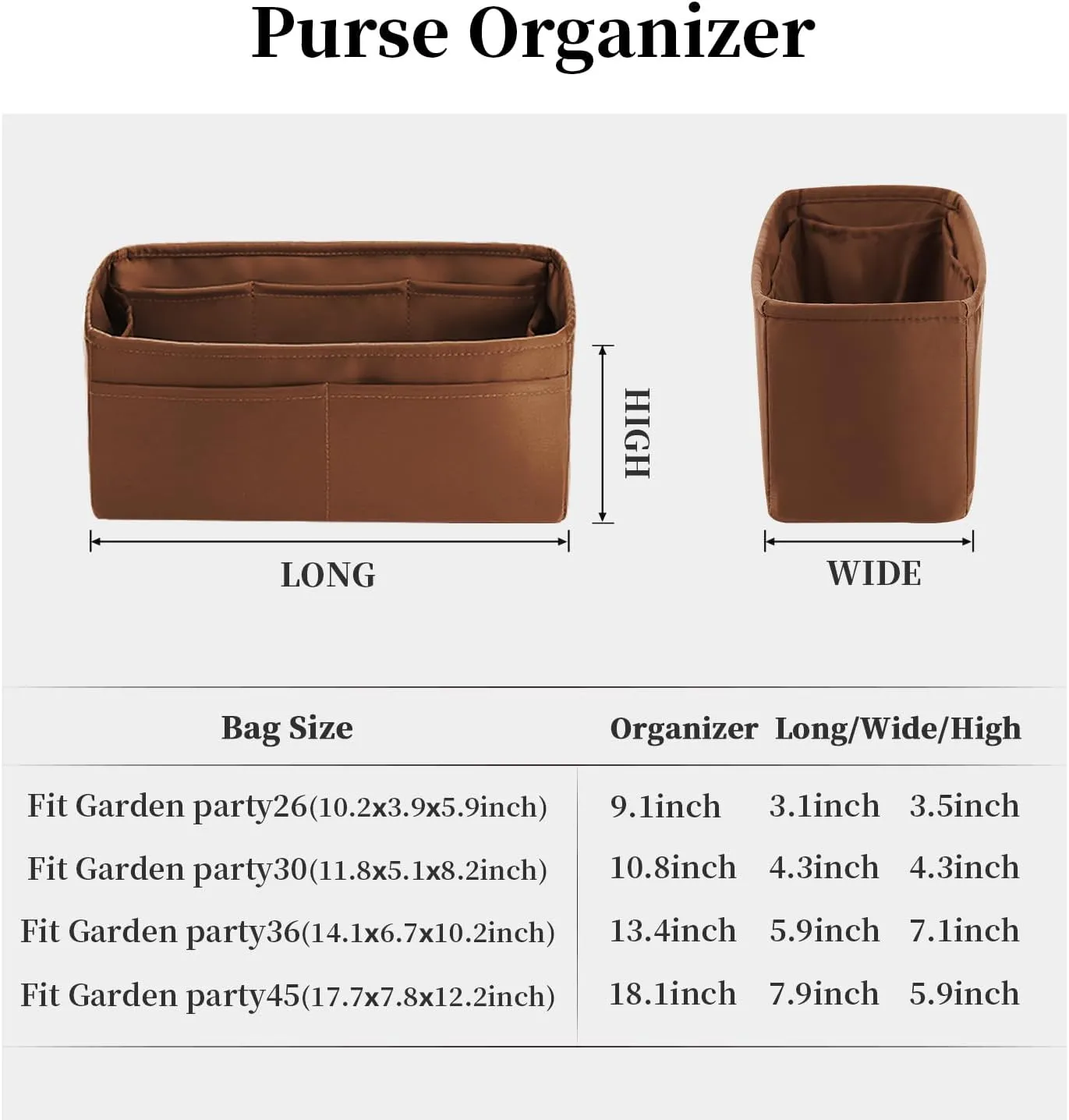 Garden Party 30 Insert, Bag Organizer Compatible with Hermes Garden Party Tote, Silk Fabric Bag-in-bag for Luxury Bags with Multiple Pockets for Storage (Gold, GP30)