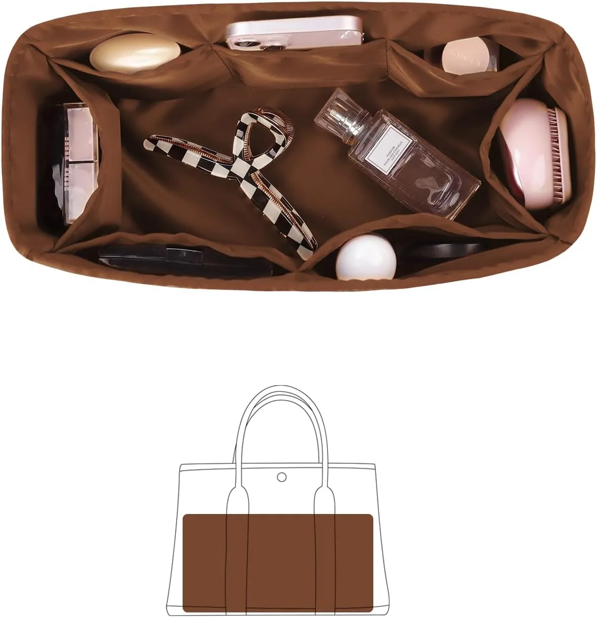 Garden Party 30 Insert, Bag Organizer Compatible with Hermes Garden Party Tote, Silk Fabric Bag-in-bag for Luxury Bags with Multiple Pockets for Storage (Gold, GP30)