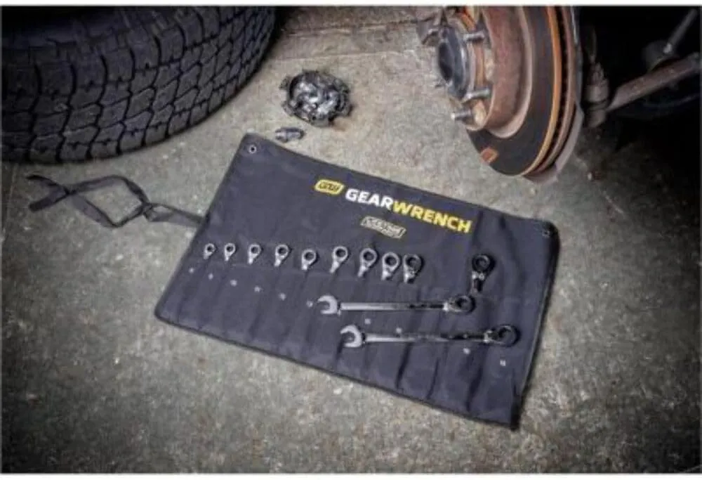 GEARWRENCH 12 Piece 90-Tooth 12 Point Metric Reversible Ratcheting Wrench Set with Wrench Roll | 86628