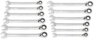 GEARWRENCH 12 Piece 90-Tooth 12 Point Metric Reversible Ratcheting Wrench Set with Wrench Roll | 86628