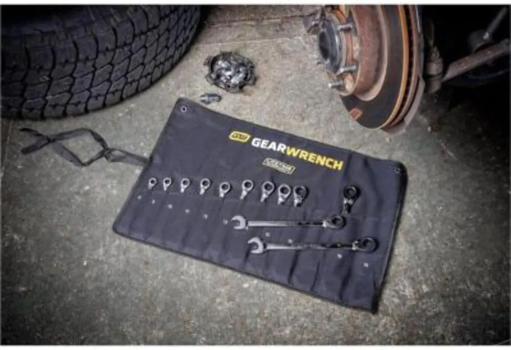 GEARWRENCH 12 Piece 90-Tooth 12 Point Metric Reversible Ratcheting Wrench Set with Wrench Roll | 86628