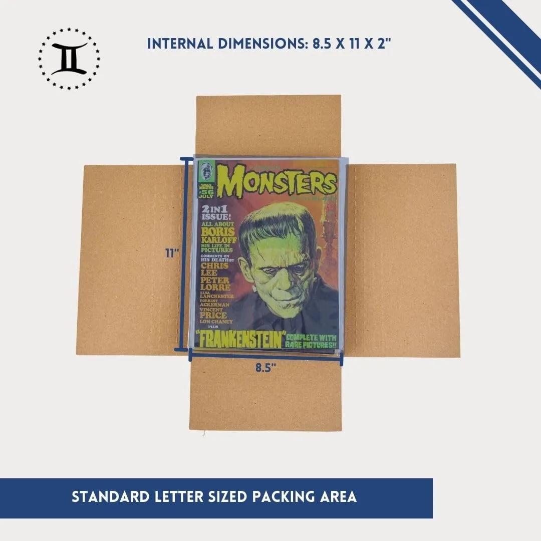 Gemini Magazine and Comic Book Mailers for Shipping (8.5x11x2’’ – 100 Pack) | US-Made Corrugated Cardboard Stay Flat Mailers with Expandable Capacity | Great For Shipping Documents, Photos, and More.