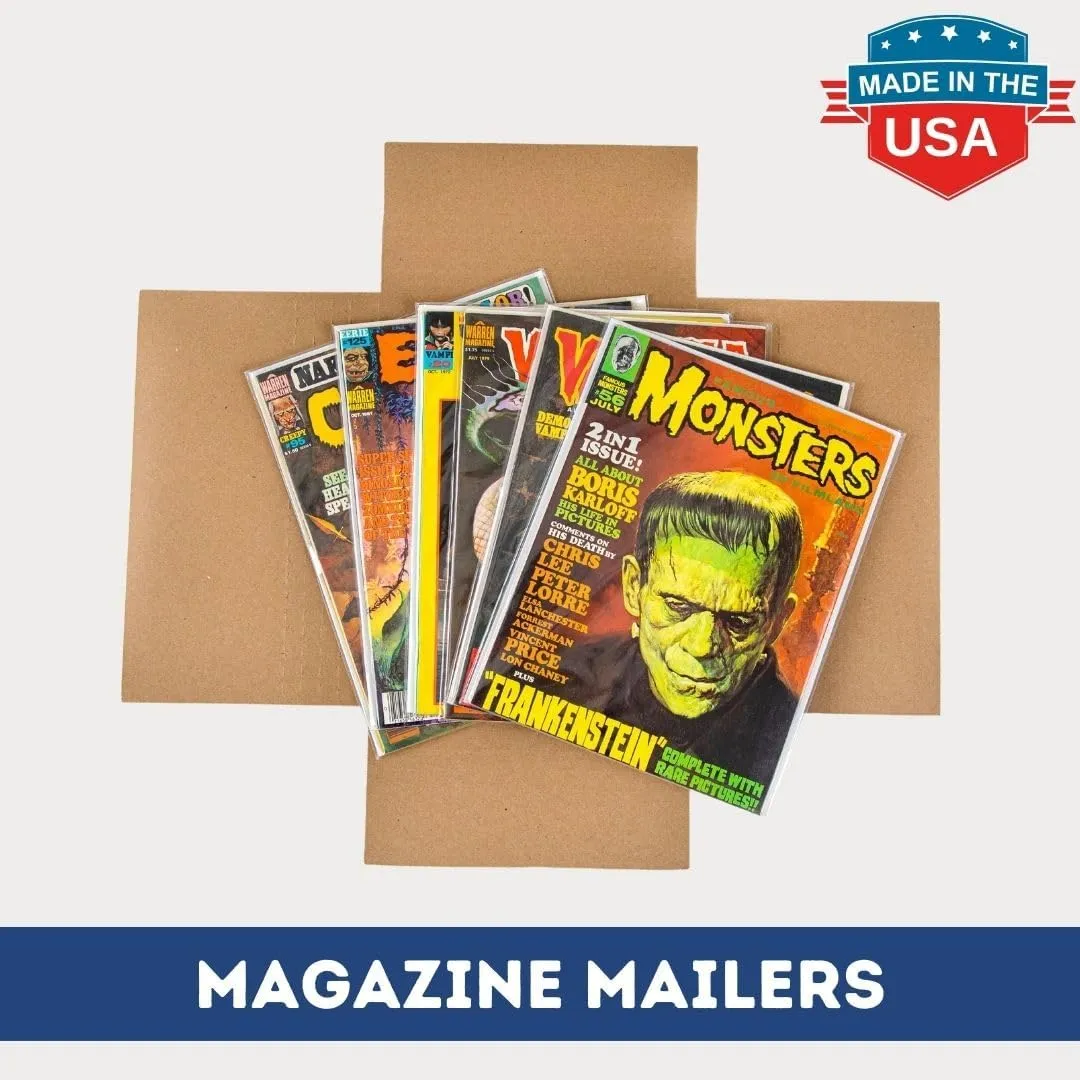 Gemini Magazine and Comic Book Mailers for Shipping (8.5x11x2’’ – 100 Pack) | US-Made Corrugated Cardboard Stay Flat Mailers with Expandable Capacity | Great For Shipping Documents, Photos, and More.