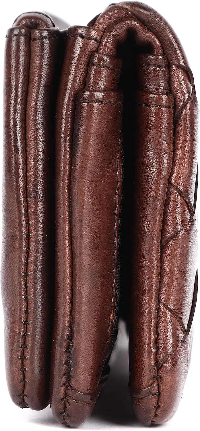Genuine Leather Wallets for Women, Small Wallet for Ladies Zipper Coin Purse Credit Card Holder with Strap (VL-167-BROWN)