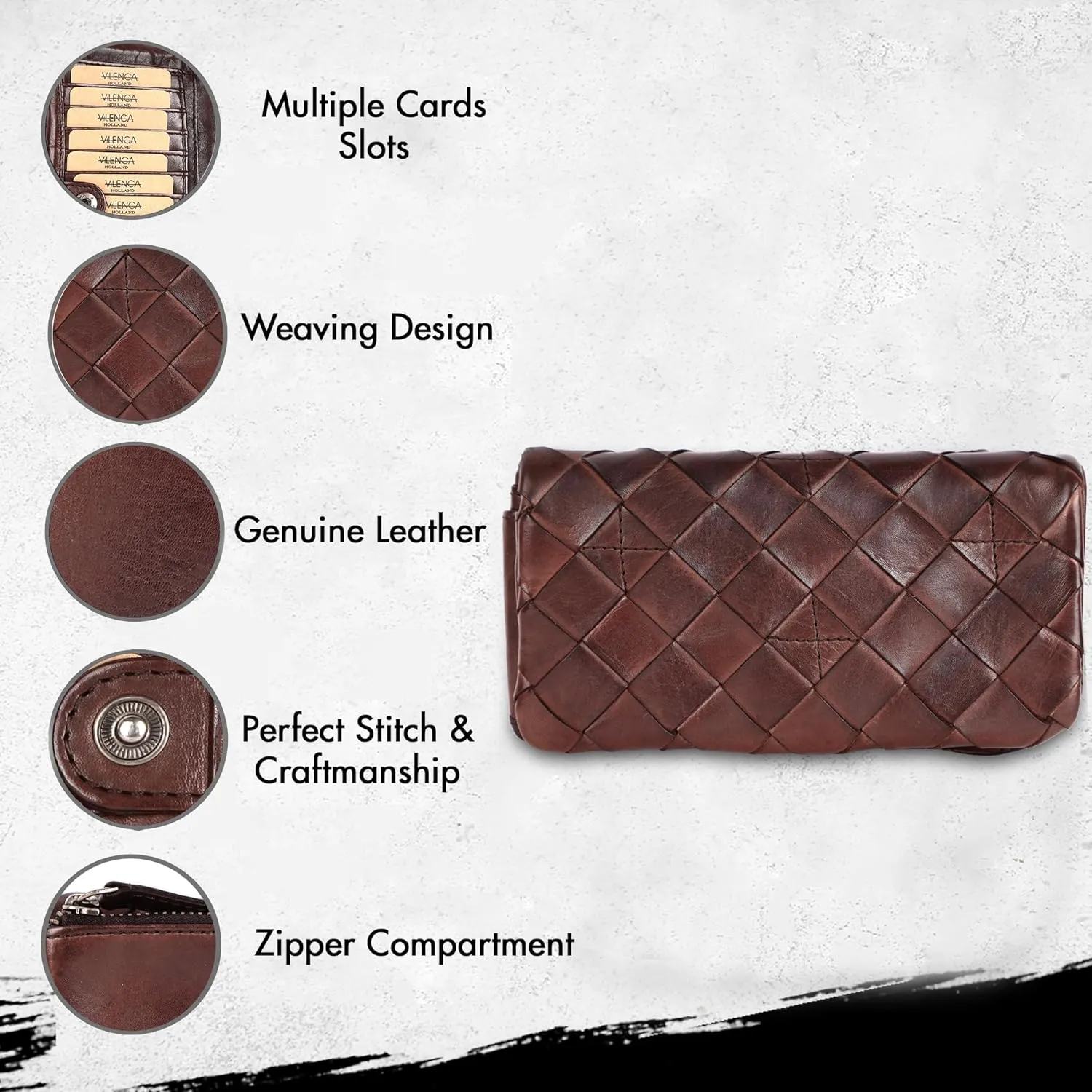 Genuine Leather Wallets for Women, Small Wallet for Ladies Zipper Coin Purse Credit Card Holder with Strap (VL-167-BROWN)