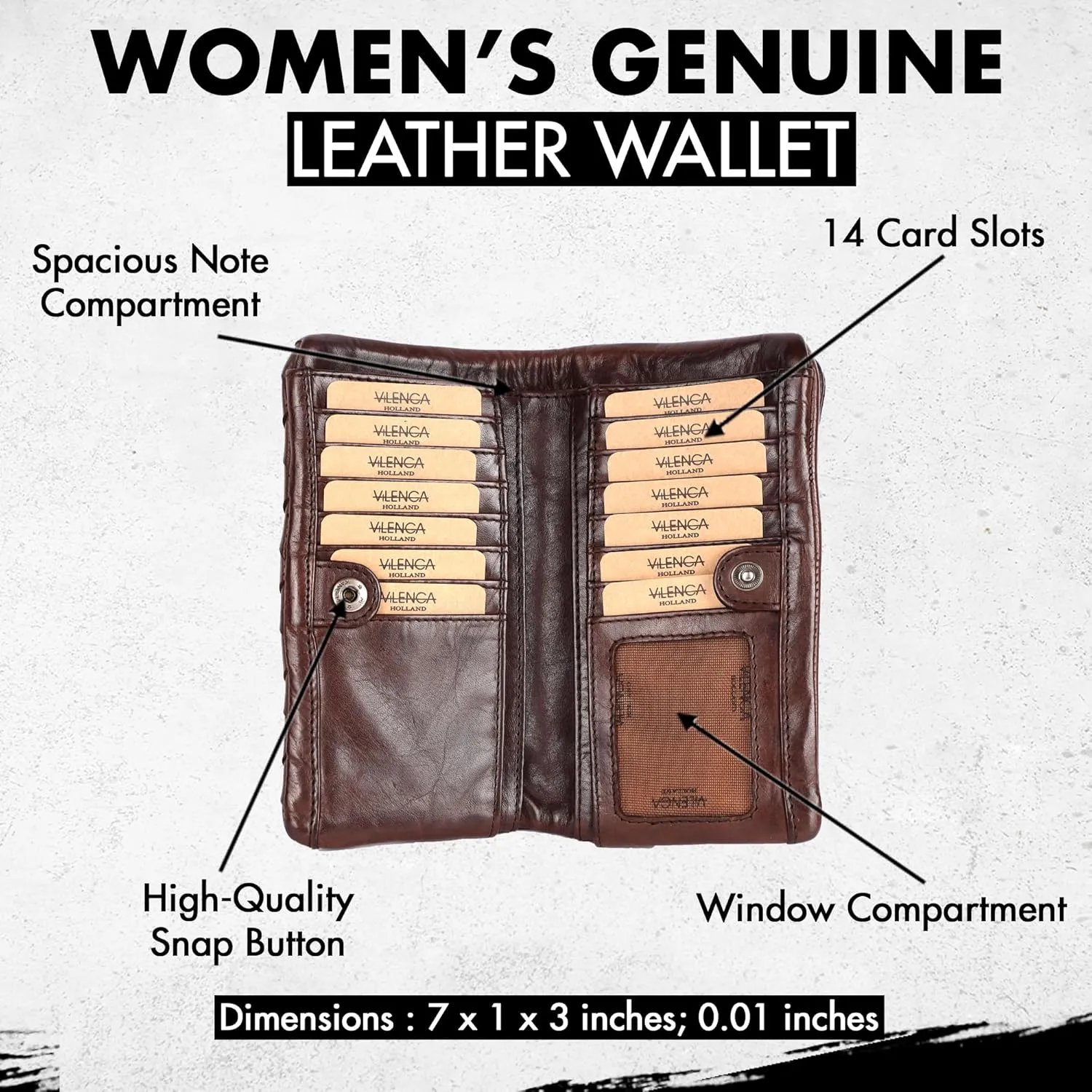 Genuine Leather Wallets for Women, Small Wallet for Ladies Zipper Coin Purse Credit Card Holder with Strap (VL-167-BROWN)