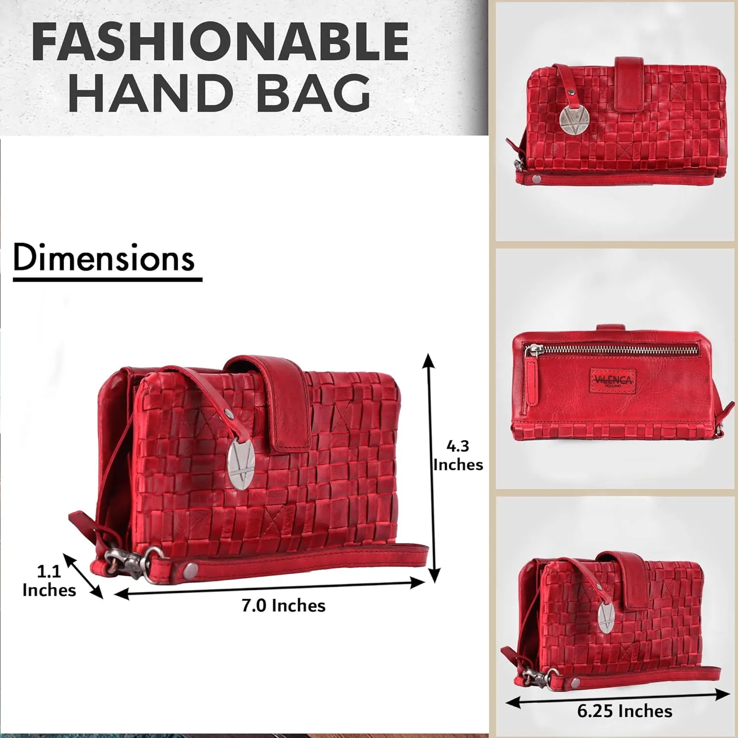 Genuine Leather Wallets for Women, Small Wallet for Women Zipper Coin Purse Credit Card Holder with Strap (VL-158-RED)