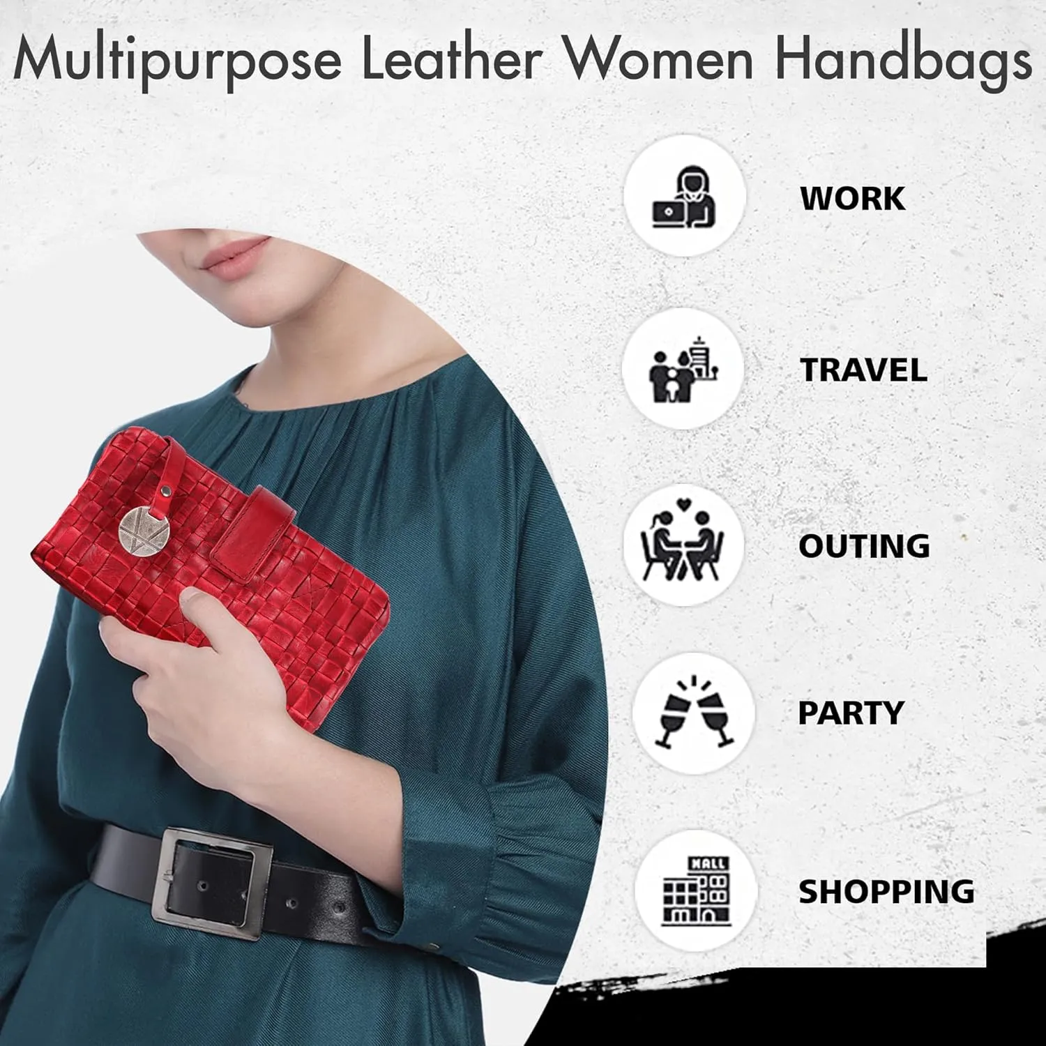 Genuine Leather Wallets for Women, Small Wallet for Women Zipper Coin Purse Credit Card Holder with Strap (VL-158-RED)