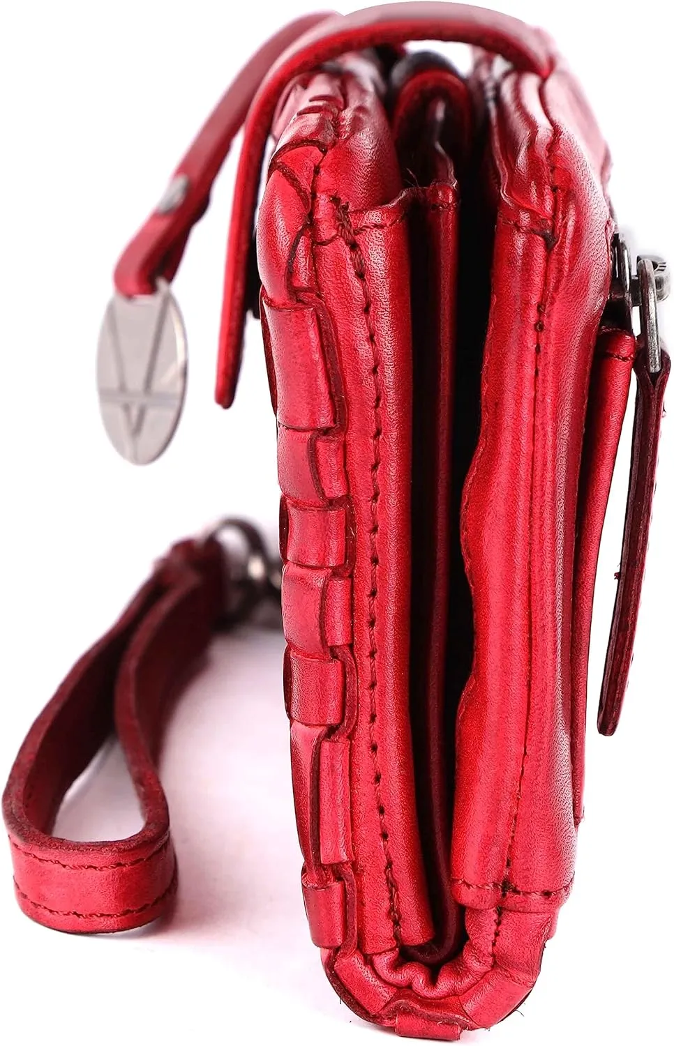 Genuine Leather Wallets for Women, Small Wallet for Women Zipper Coin Purse Credit Card Holder with Strap (VL-158-RED)