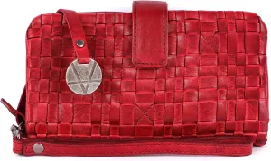 Genuine Leather Wallets for Women, Small Wallet for Women Zipper Coin Purse Credit Card Holder with Strap (VL-158-RED)