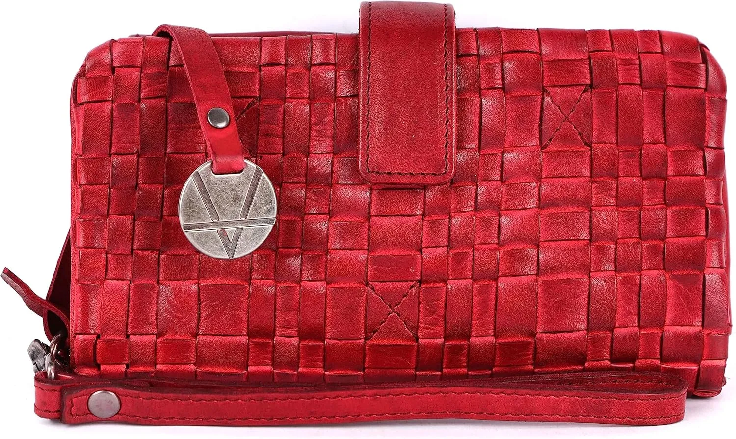 Genuine Leather Wallets for Women, Small Wallet for Women Zipper Coin Purse Credit Card Holder with Strap (VL-158-RED)