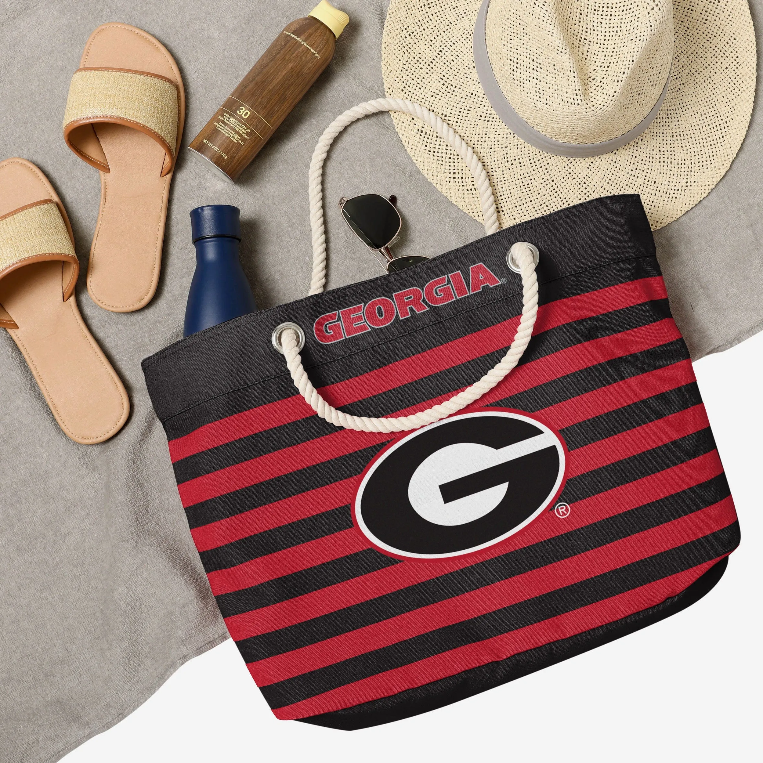 Georgia Bulldogs Nautical Stripe Tote Bag