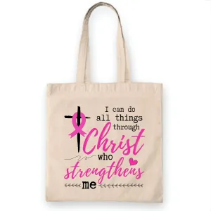 Gift for Breast Cancer Survivors Uplifting Christian Inspiration White Multicolor Canvas Tote Bag