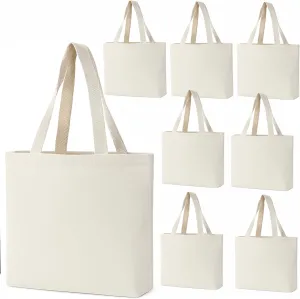 GiftExpress Pack of 12, 8" x 8" W Mini Natural Color Canvas Tote Bags, Canvas Craft Goody Bags Party Favor