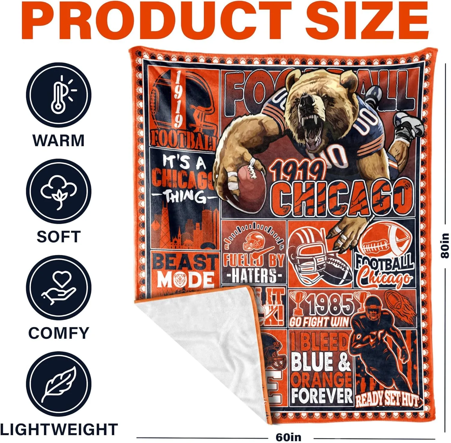 Gifts for Men, Travel Blanket, Throw Blanket for Couch, Gear for Man, Cooling Blankets for Hot Sleepers, Football Merchandise, Blankets and Throws 50"x40"