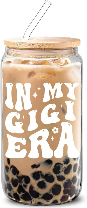 Gigi Gifts - In My Gigi Era Cup 16Oz Gigi Glass Cups with Lids and Straws - Lovely Gigi Gifts for Grandma from Granddaughter, Grandson, Grandkids - Gigi Birthday Gifts, Christmas Gifts for Gigi