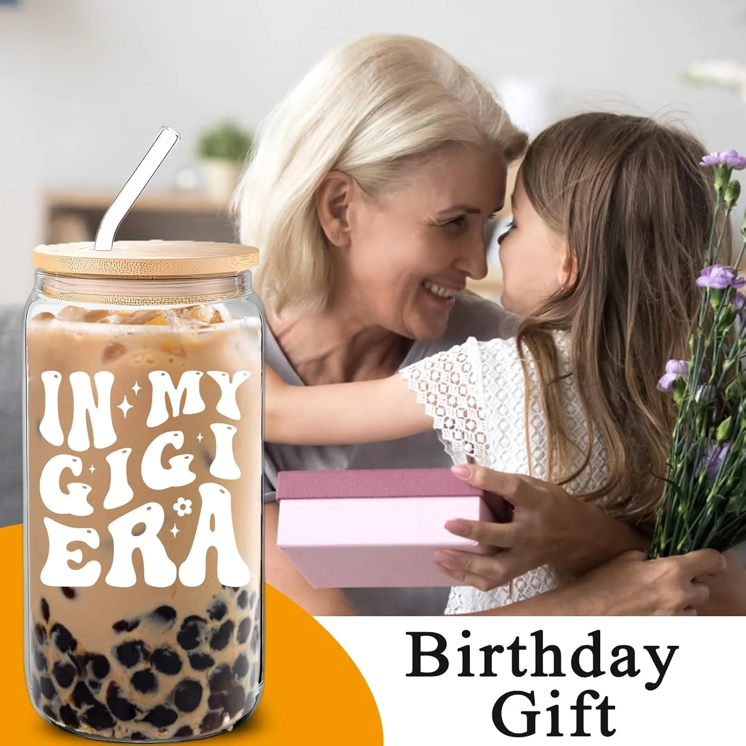 Gigi Gifts - In My Gigi Era Cup 16Oz Gigi Glass Cups with Lids and Straws - Lovely Gigi Gifts for Grandma from Granddaughter, Grandson, Grandkids - Gigi Birthday Gifts, Christmas Gifts for Gigi