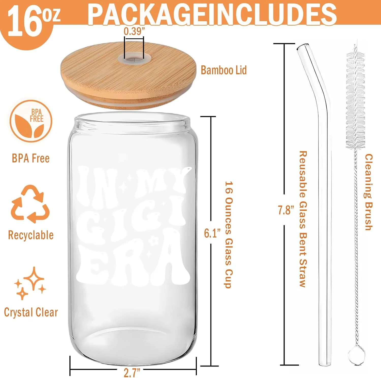 Gigi Gifts - In My Gigi Era Cup 16Oz Gigi Glass Cups with Lids and Straws - Lovely Gigi Gifts for Grandma from Granddaughter, Grandson, Grandkids - Gigi Birthday Gifts, Christmas Gifts for Gigi