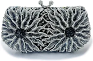 Glitter Women Rhinestone Flower Clutch Purse Diamonds Evening Bag Crystal Wedding Clutch Handbag for Prom Cocktail