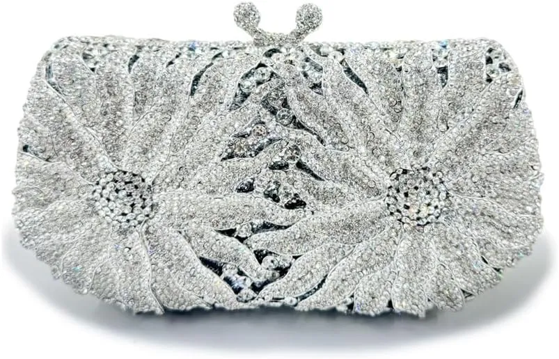 Glitter Women Rhinestone Flower Clutch Purse Diamonds Evening Bag Crystal Wedding Clutch Handbag for Prom Cocktail