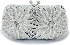 Glitter Women Rhinestone Flower Clutch Purse Diamonds Evening Bag Crystal Wedding Clutch Handbag for Prom Cocktail