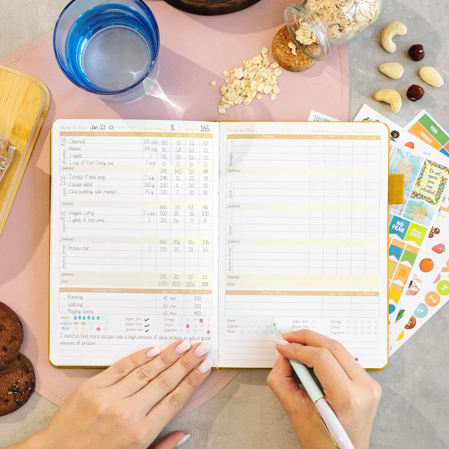 GoGirl Food Journal & Wellness Planner –– Daily Health, Diet & Fitness Diary – Lifestyle & Nutrition Journal with Meal, Exercise & Weight Loss Trackers - A5 size, 14 x 21cm, Hardcover - Amber Yellow